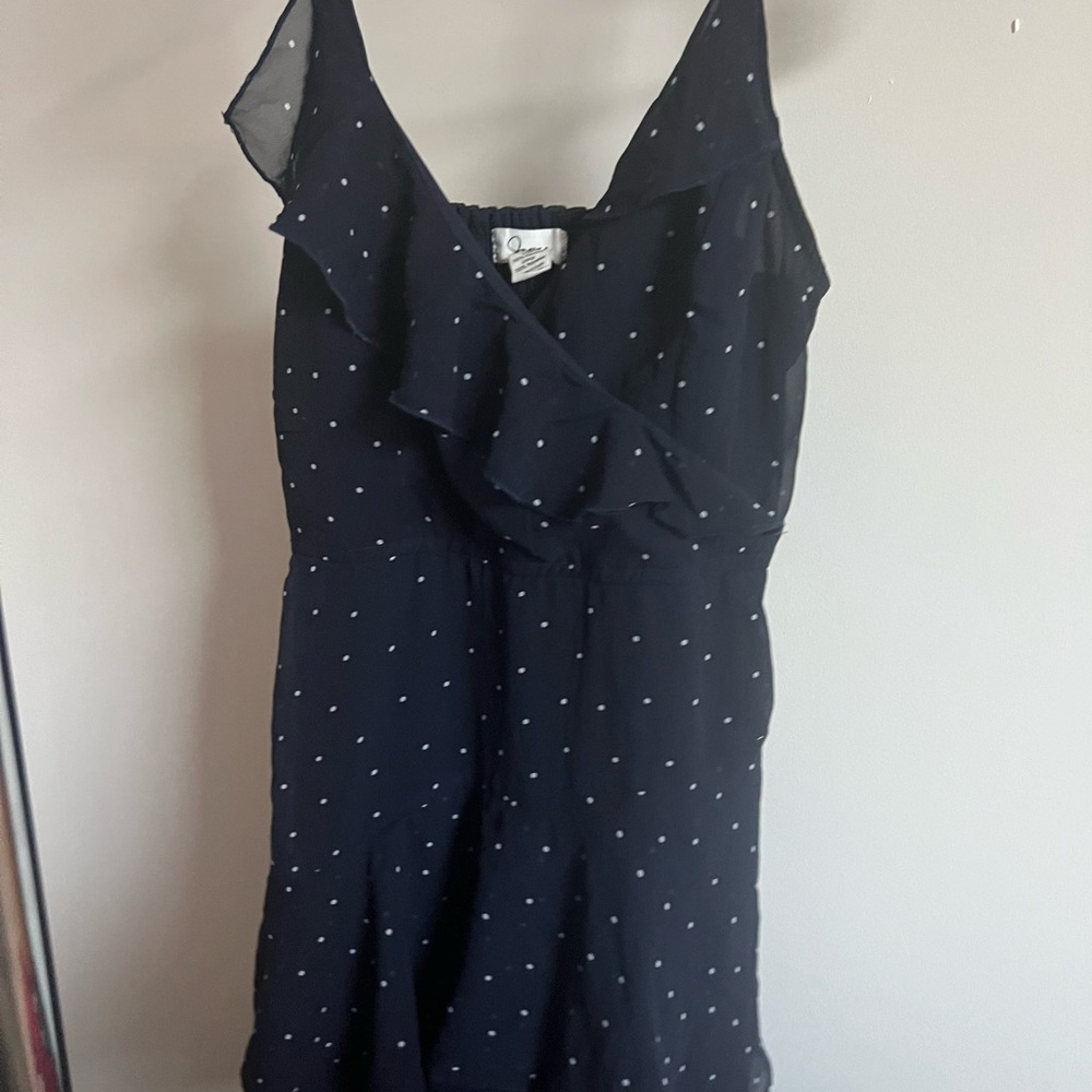 Navy Polka Dot Ruffle Romper